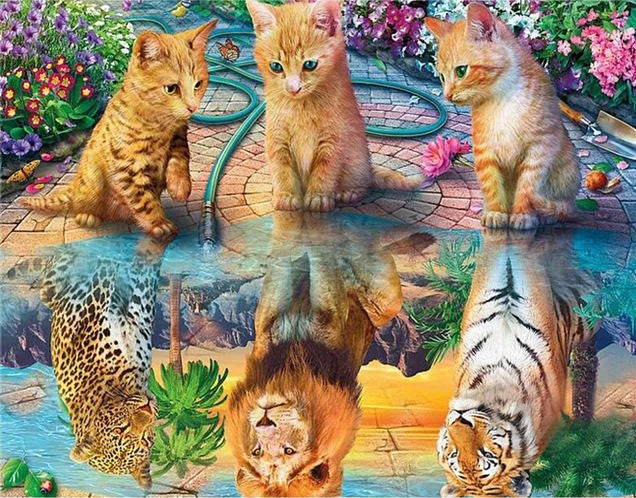 Diamond Painting AB Kittens Reflection*