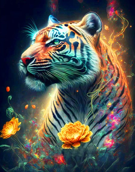 Diamond Painting AB Drills Tiger Flowers*