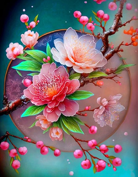 Diamond Painting AB Drills Cherry Flowers*