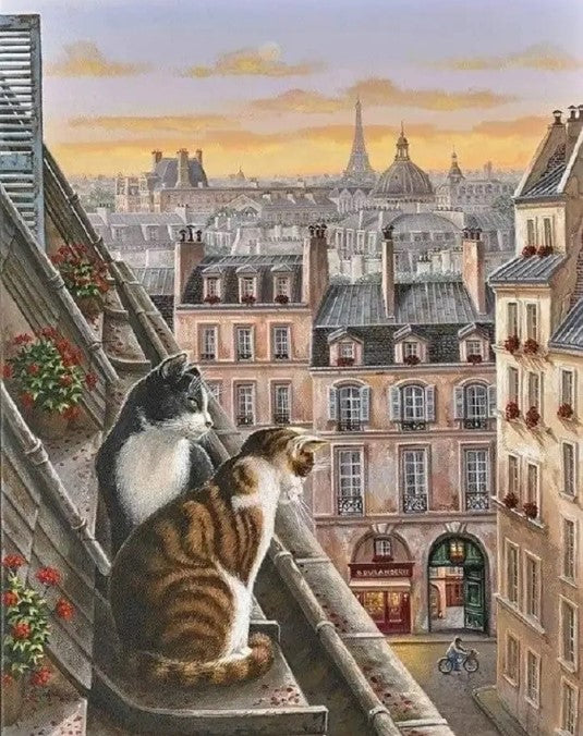 Diamond Painting Katter På Taket*