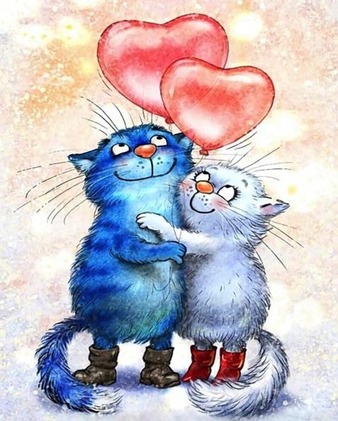 Diamond Painting Blue Cats Hearts*
