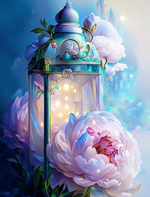 Diamond Painting Blommor Med Lykta*