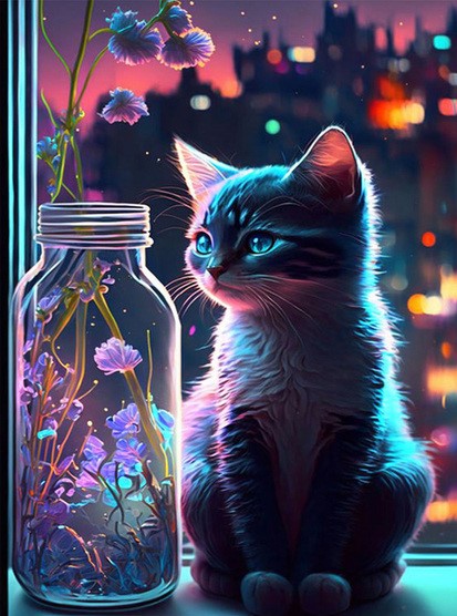 Diamond Painting AB Drills Katt I Fönster*