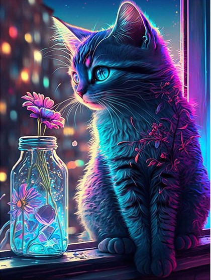 Diamond Painting AB Drills Kitten In Window*