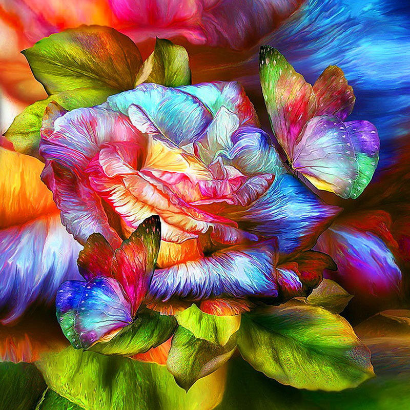 Diamond Painting  Colored Flowers And Butterflies