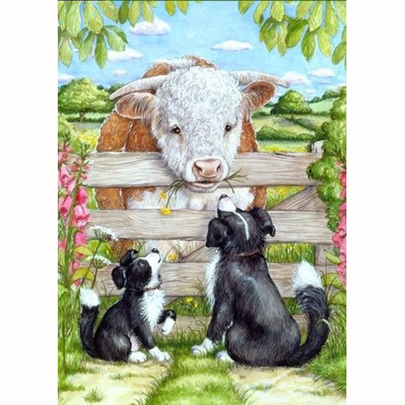 Diamond Painting Cow And Dogs