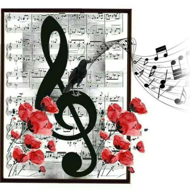 Diamond Painting Musiknoter Och Blommor*