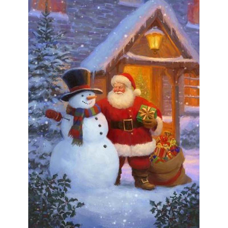 Diamond Painting Tomte Med Snögubbe*