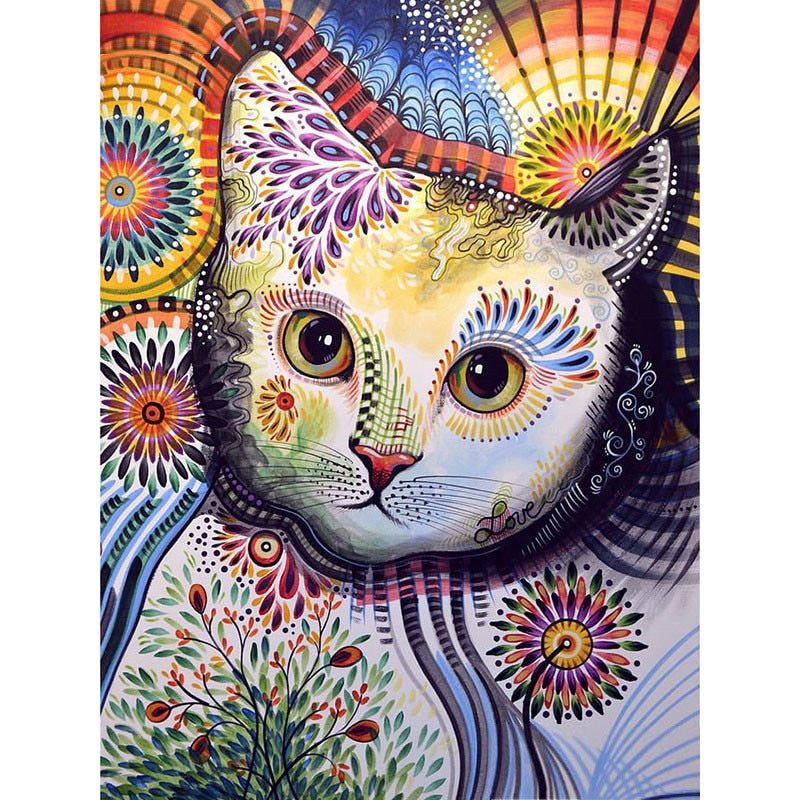 Diamond Painting Flower Cat