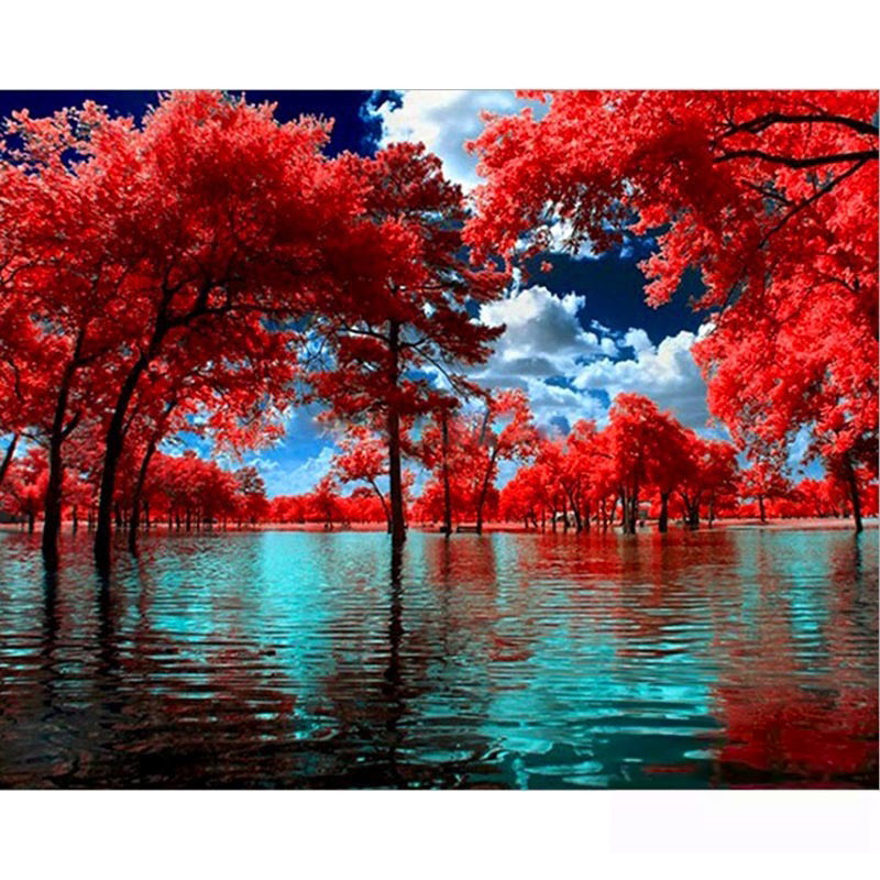 Diamond Painting Tree Red Leaf