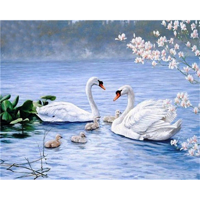 Diamond Painting Swan Family