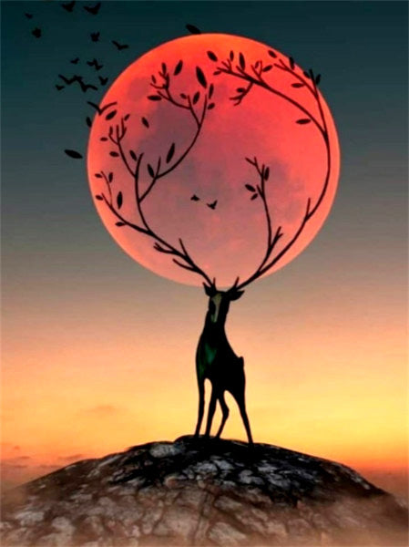 Diamond Painting Deer Red Moon